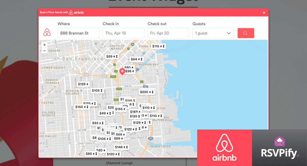 RSVPify's integration with Airbnb's Event Widget