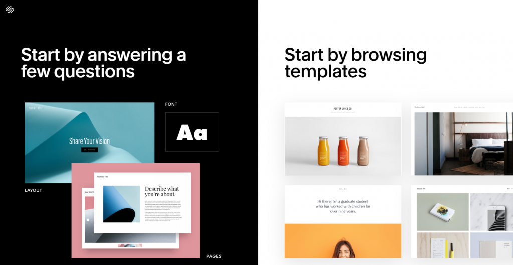 event website builder template choices Squarespace