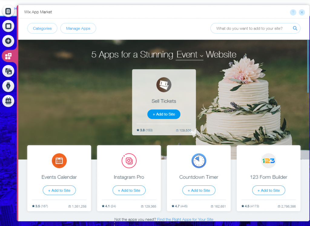 Apps for event website builder Wix