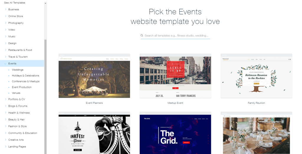 Examples of WIX website builder templates