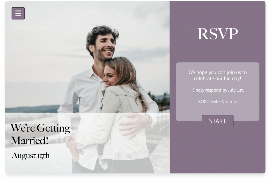 Preview of an RSVPify wedding website builder with RSVP