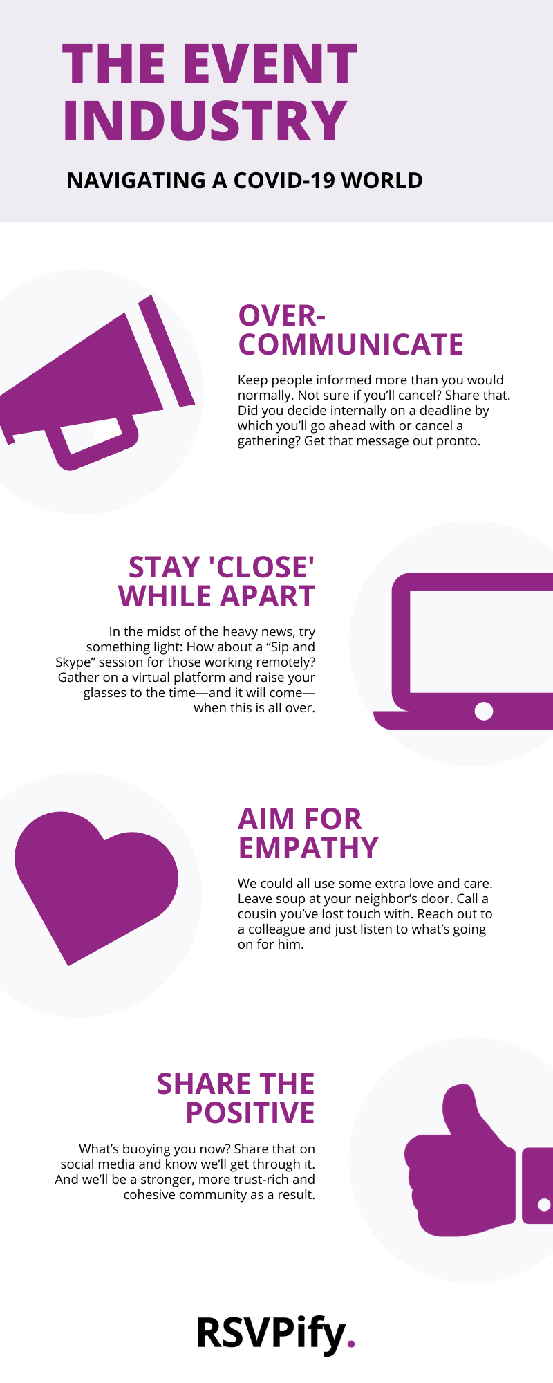 Infographic outlining expert tips for navigating the event industry during the coronavirus pandemic