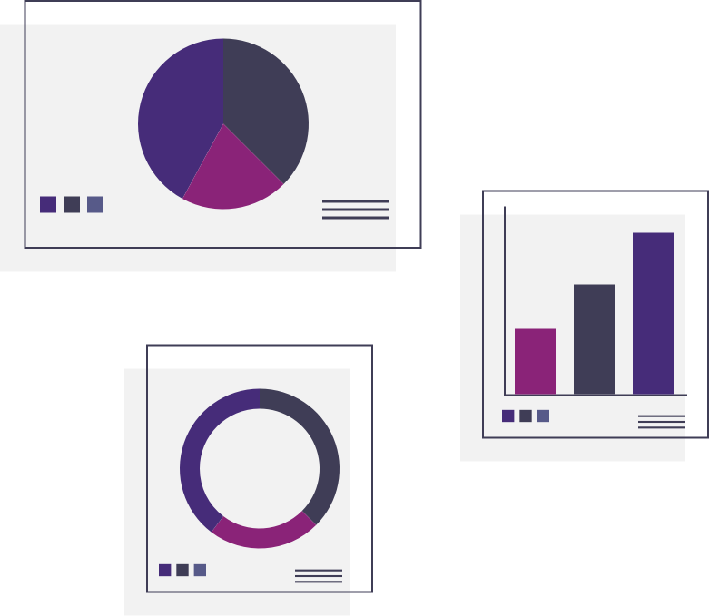 Colorful data charts and graphs