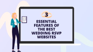 Wedding planner holds clipboard next to laptop mockup
