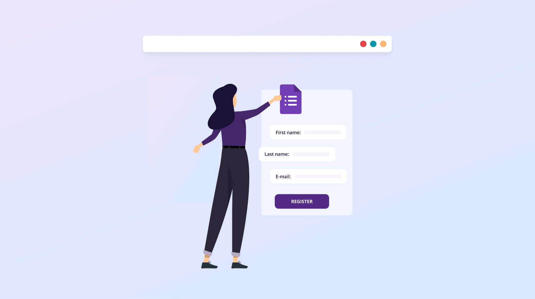 Character creates event registration using Google Forms