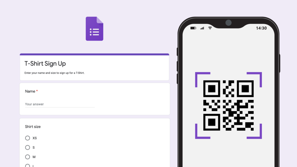 Phone scanning QR code next to sign up google form