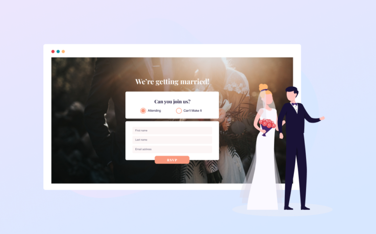 Illustrated wedding RSVP online with married couple