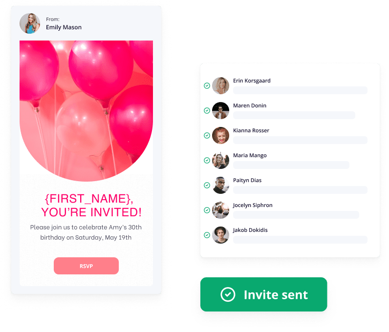 Online birthday party invitation with pink balloons