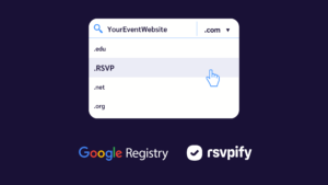 domain dropdown with new .rsvp extension. Google Logo and RSVPify Logo