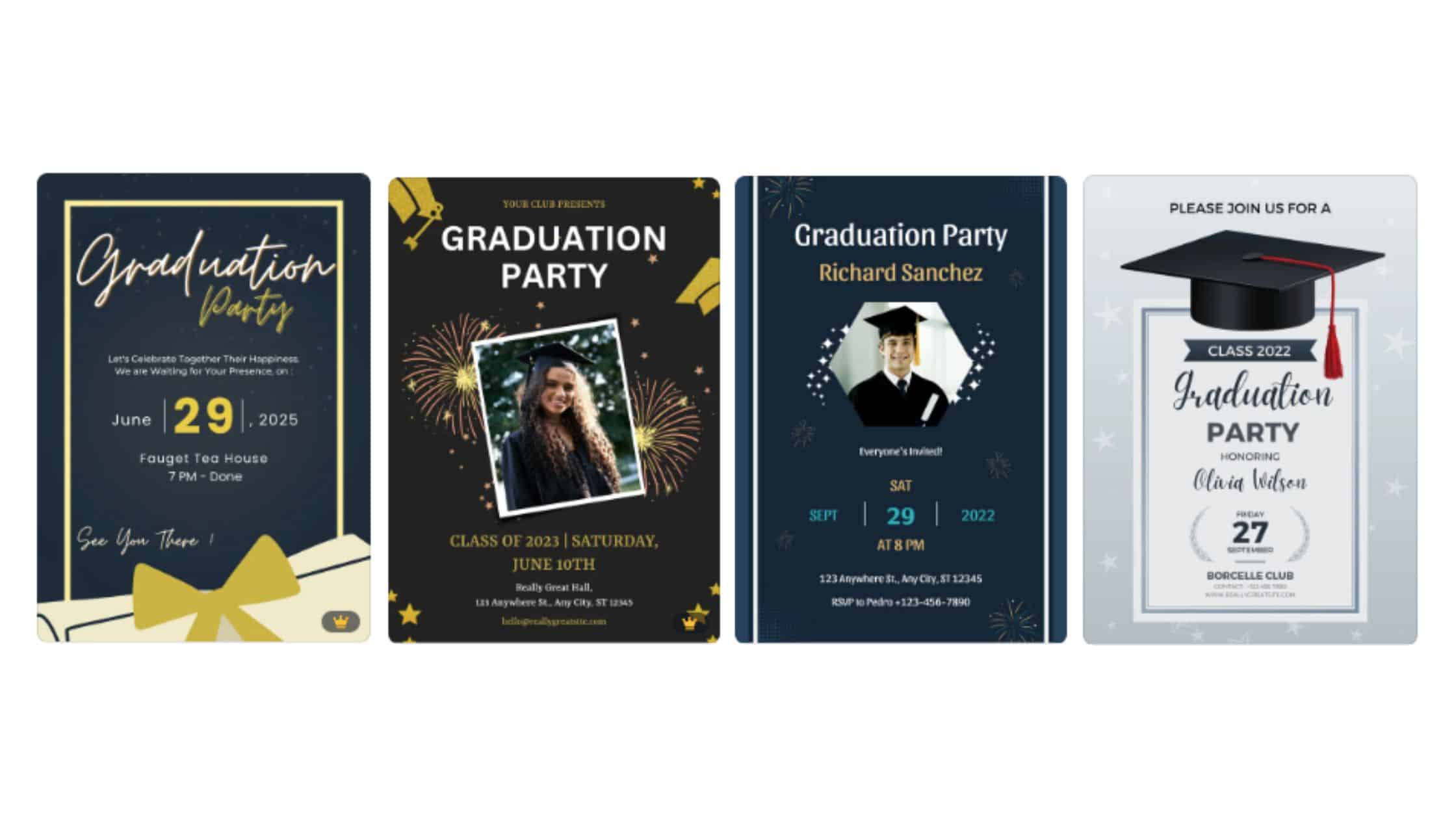 Examples of graduation invitations from Canva