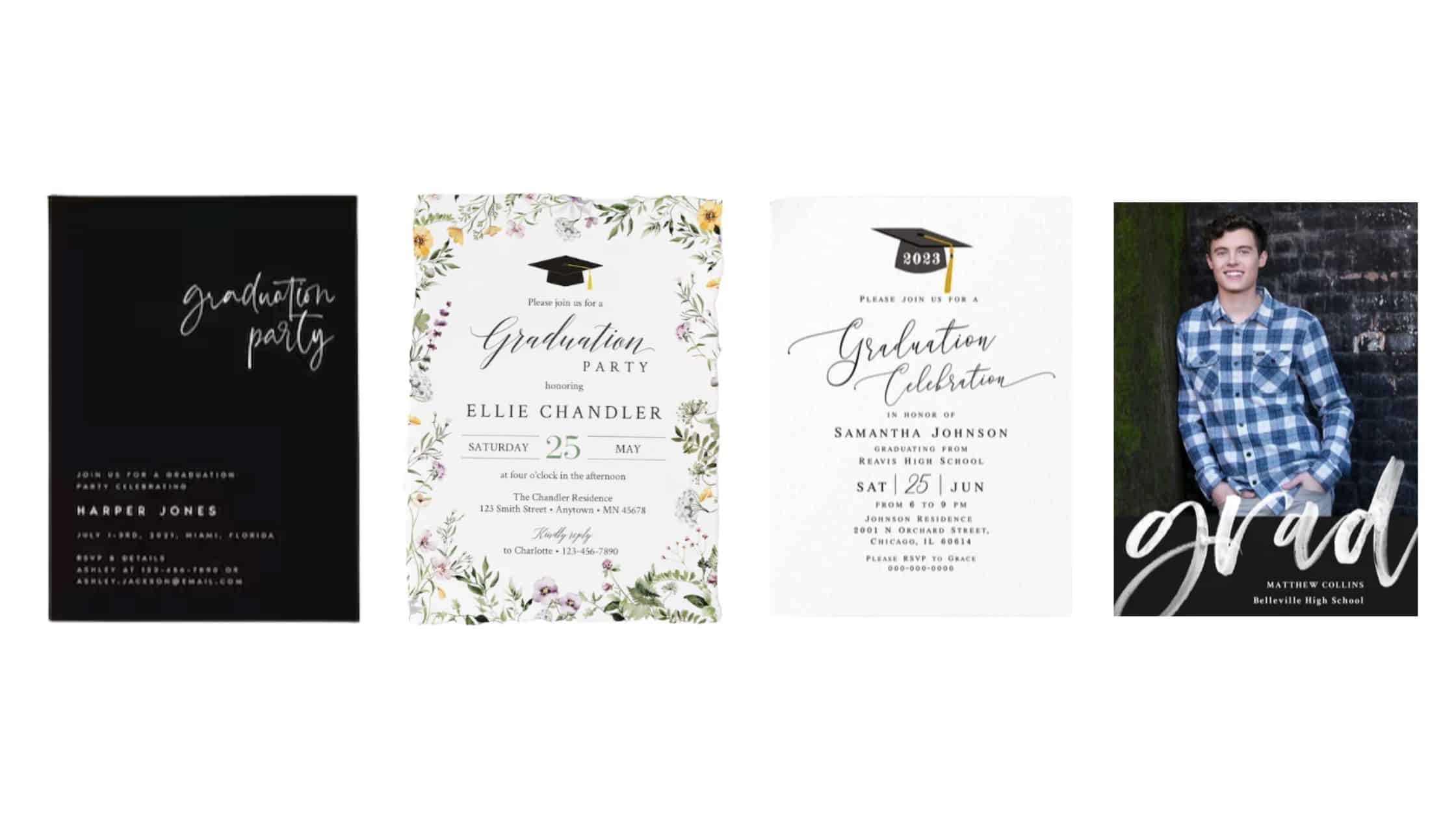 Graduation invitation templates from various Etsy shops