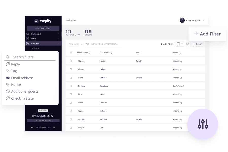 Guest list with invite-only guest tags