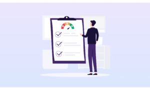 Illustration of character taking a post-event survey